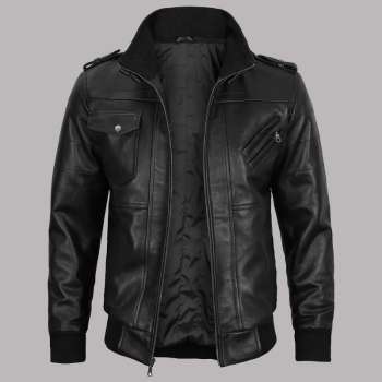 Black Leather Jacket with Removable Hood