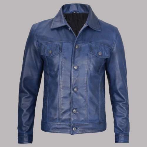 Trucker Blue Leather Jacket