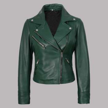 Women Green Biker Leather Jacket