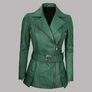 Women Asymmetrical Belted Leather Jacket