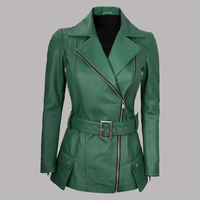 Women Asymmetrical Belted Leather Jacket