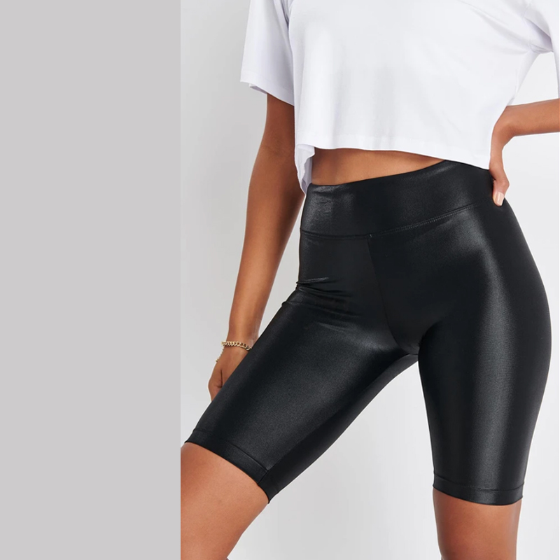 Black Faux Leather Biker Shorts