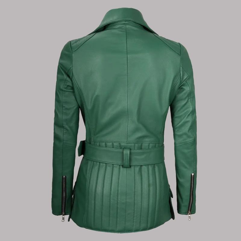 Women Asymmetrical Belted Leather Jacket - Image 3