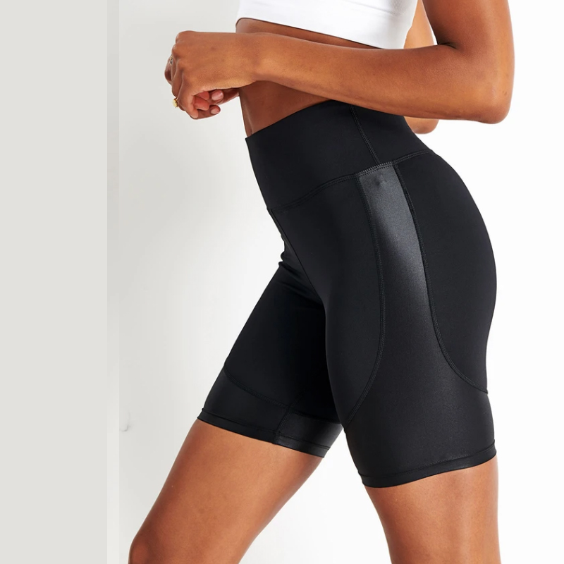 Black Faux Leather Biker Shorts - Image 2