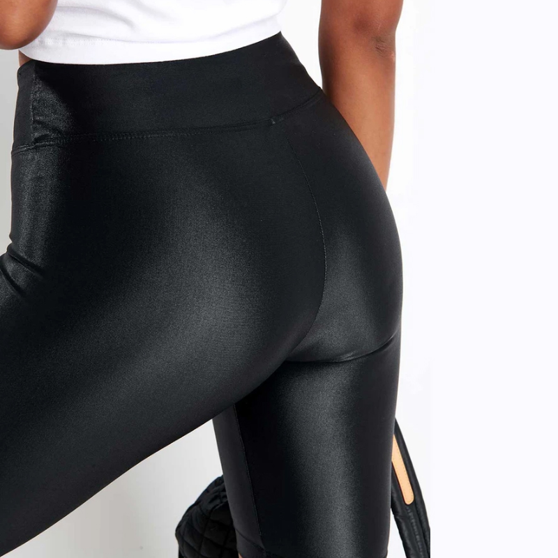 Black Faux Leather Biker Shorts - Image 4